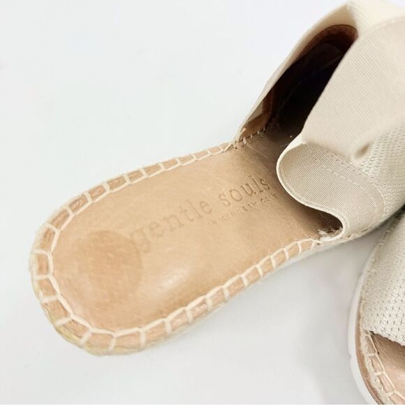 Gentle Souls CRISTA Gold Leather Tan Woven Open Toe Espadrille Wedge Sandals - Picture 10 of 16